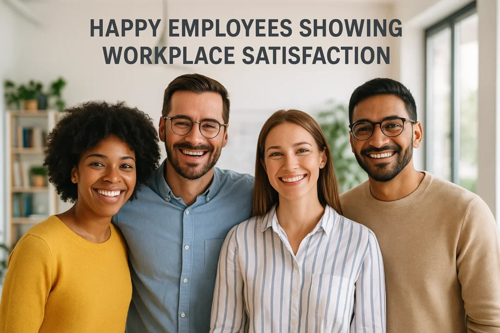 Happy employees showing workplace satisfaction