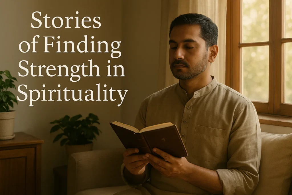 Person reflecting on inner strength through spirituality at home