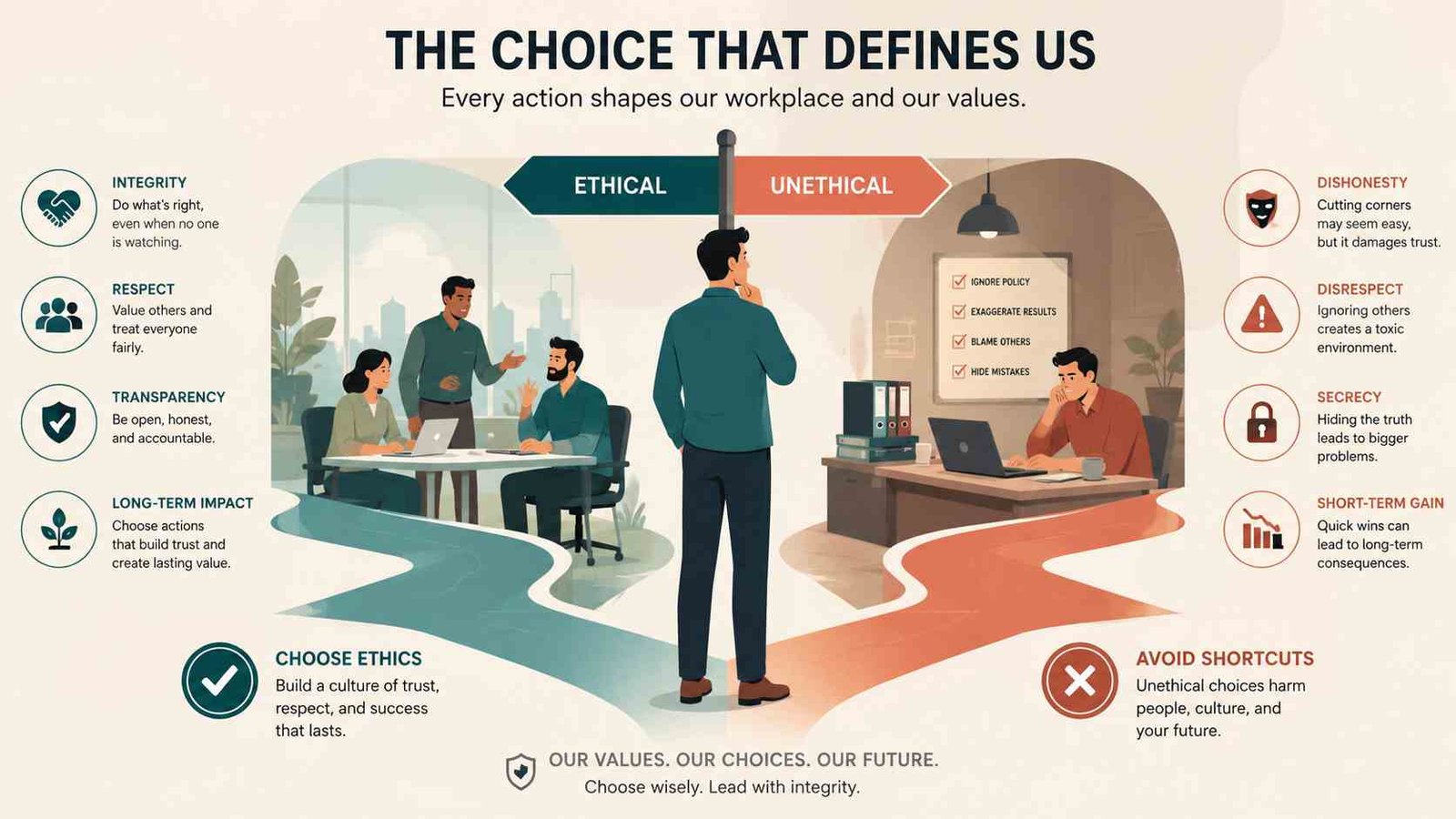 Workplace ethics decision psychology illustration