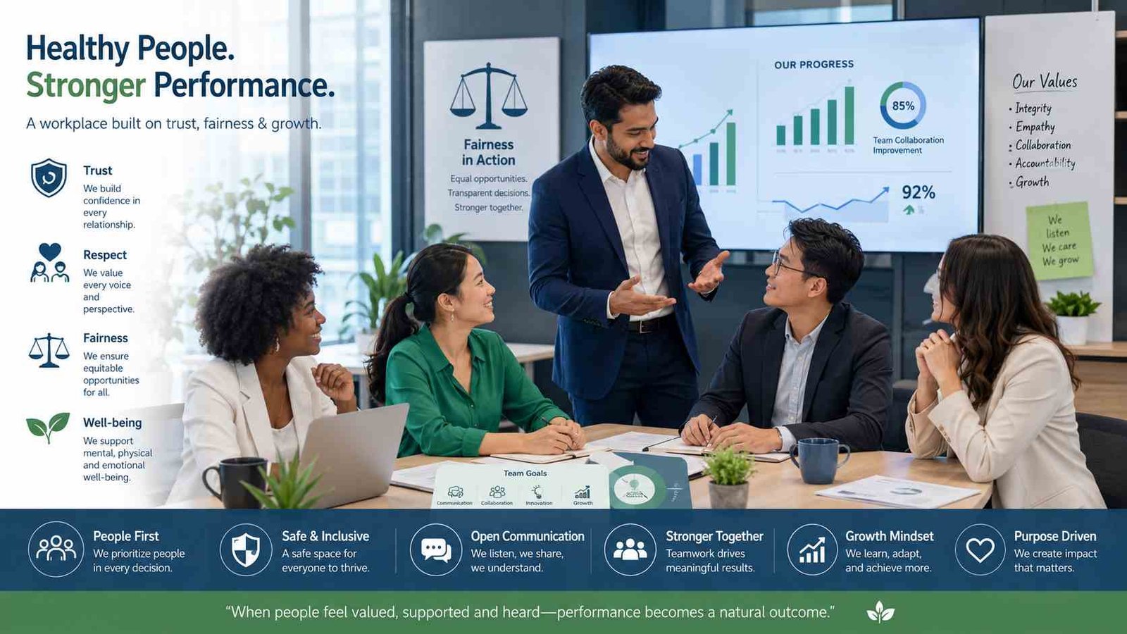Employees experiencing fairness and trust in workplace